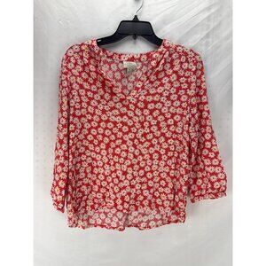 St. John's Bay Red Floral Blouse M 3/4 Sleeve Lightweight Feminine Top